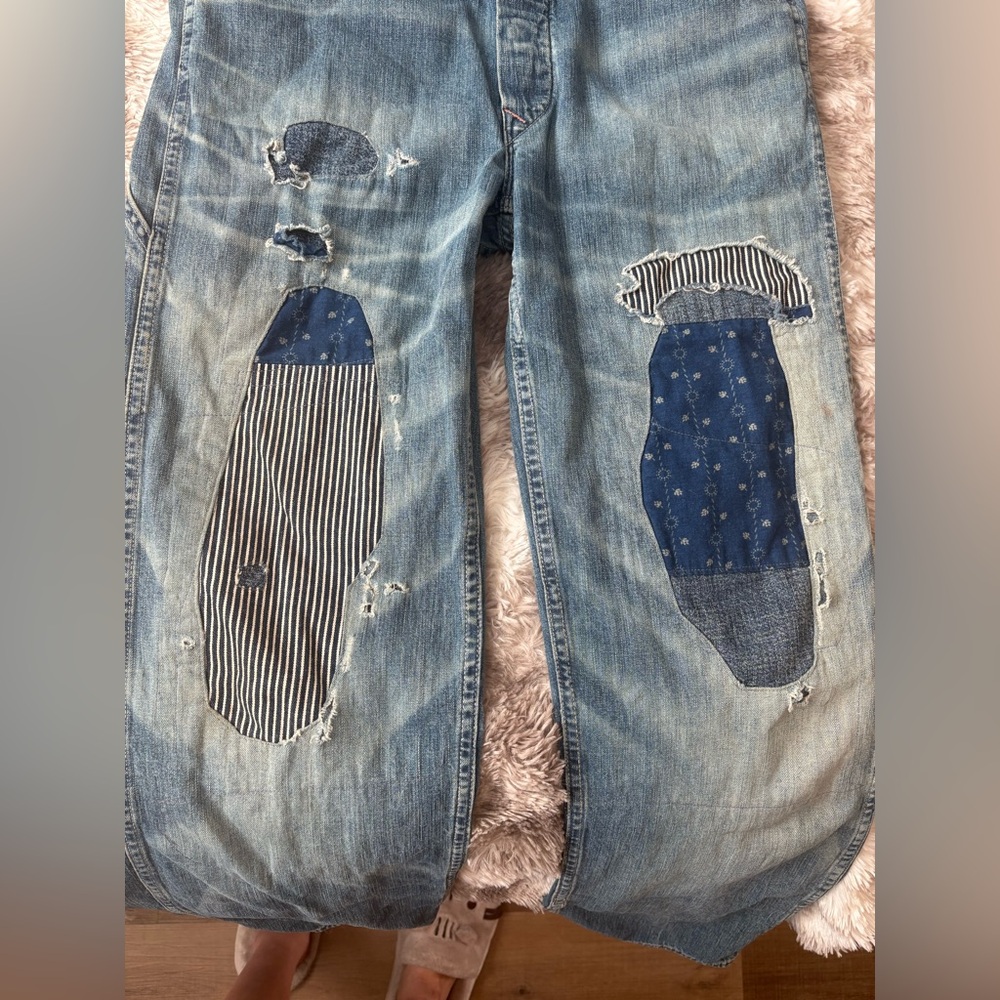 Ralph Lauren Double RL RRL Blue Patchwork Overalls - Picture 2 of 8